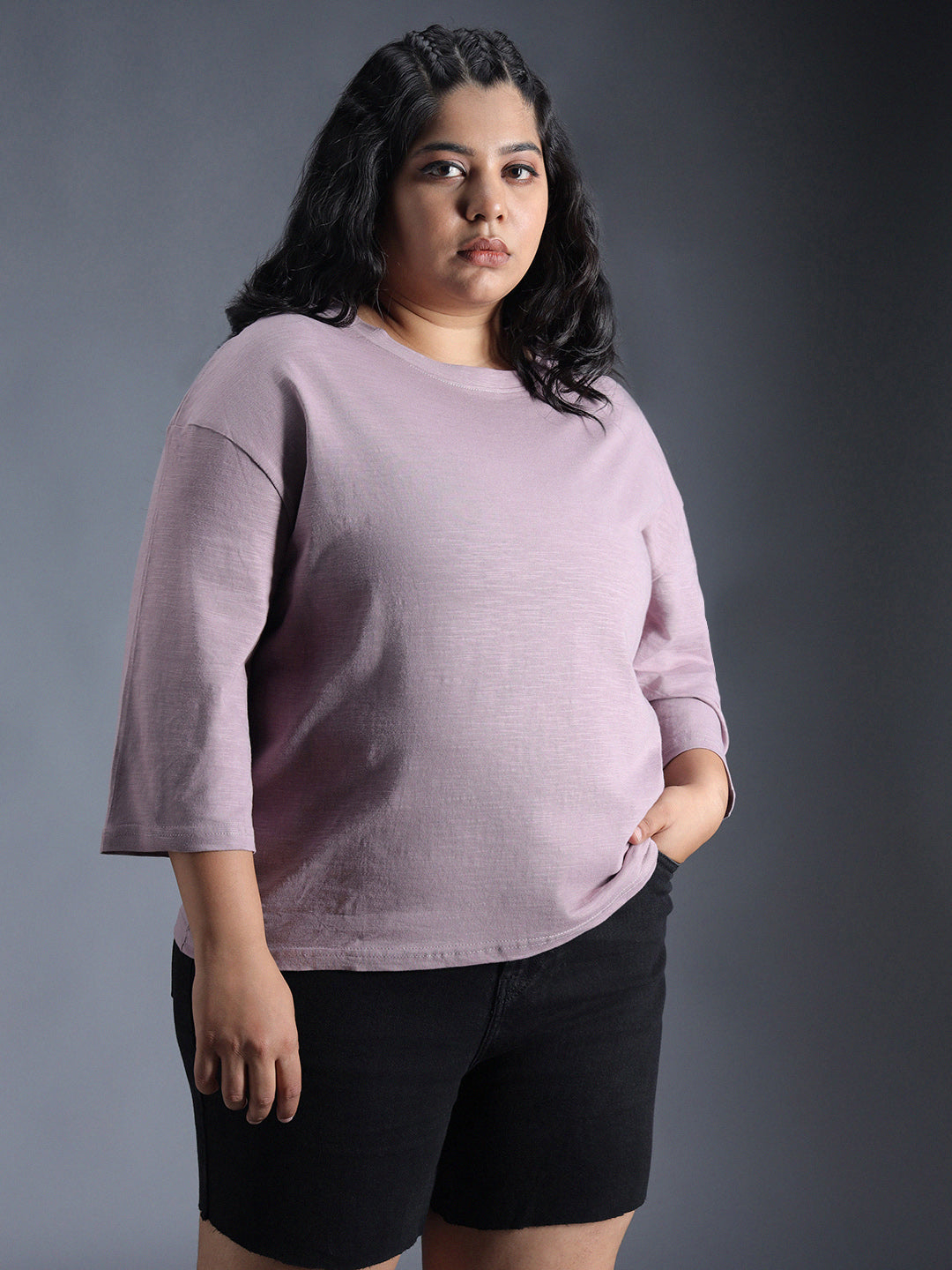 Plus Size Boxy Fit Textured Cotton Tshirt