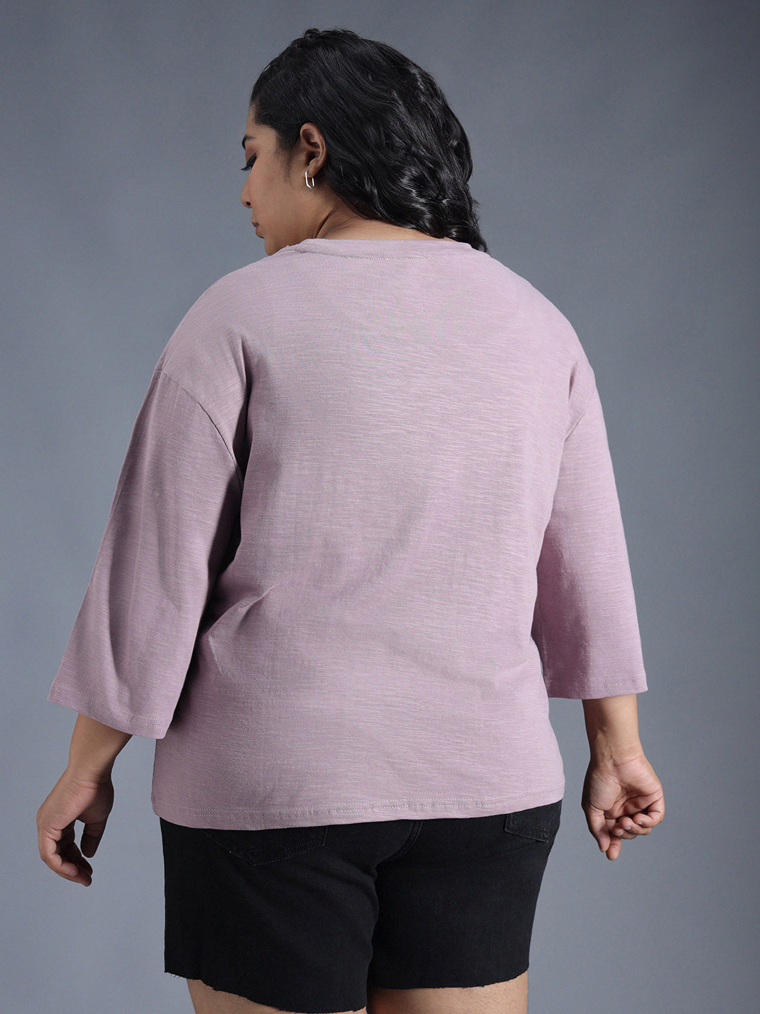 Plus Size Boxy Fit Textured Cotton Tshirt