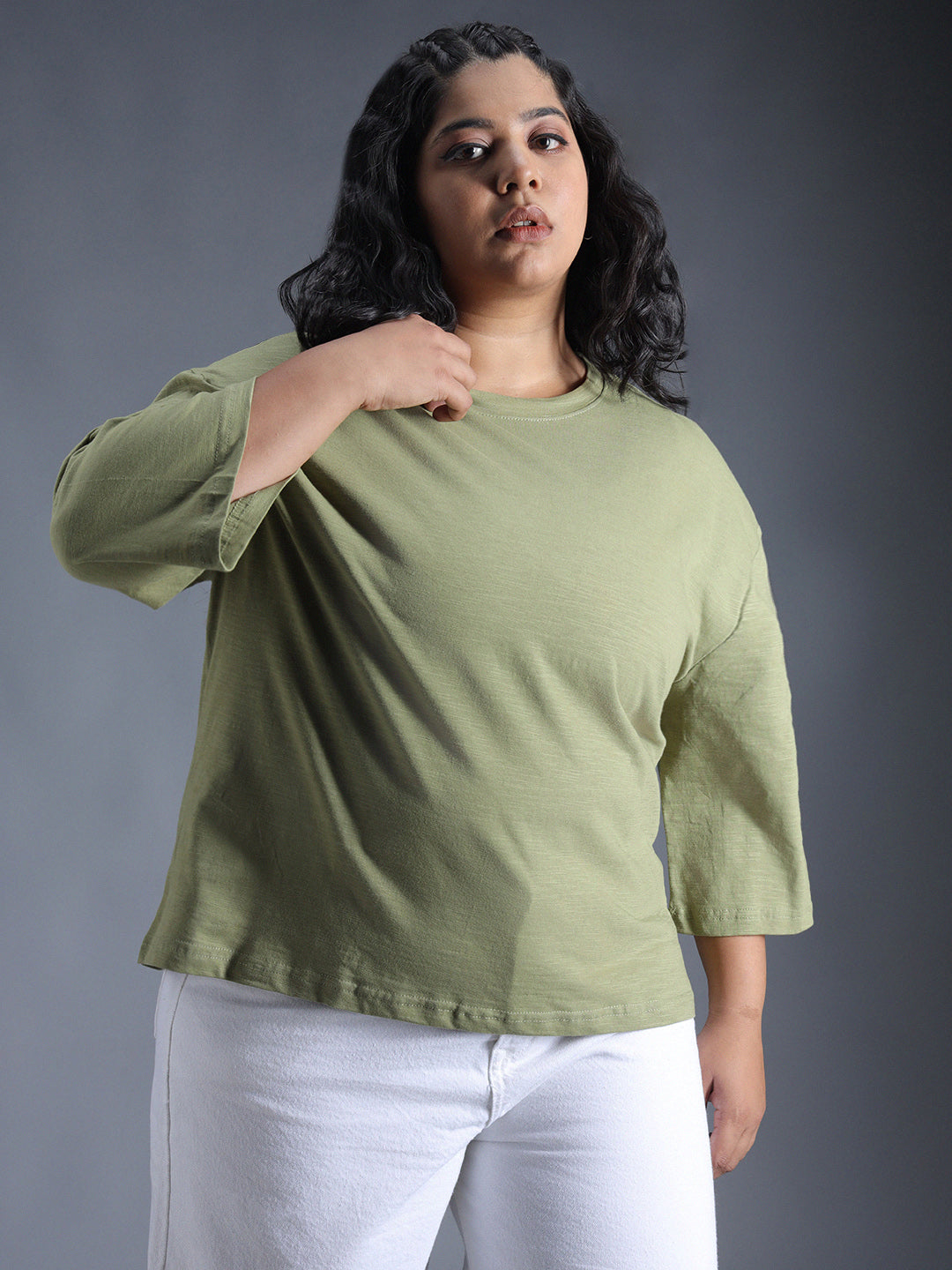 Plus Size Boxy Fit Textured Cotton Tshirt