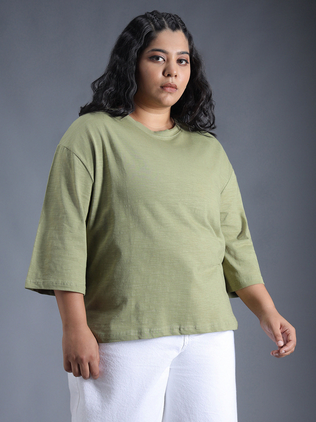 Plus Size Boxy Fit Textured Cotton Tshirt