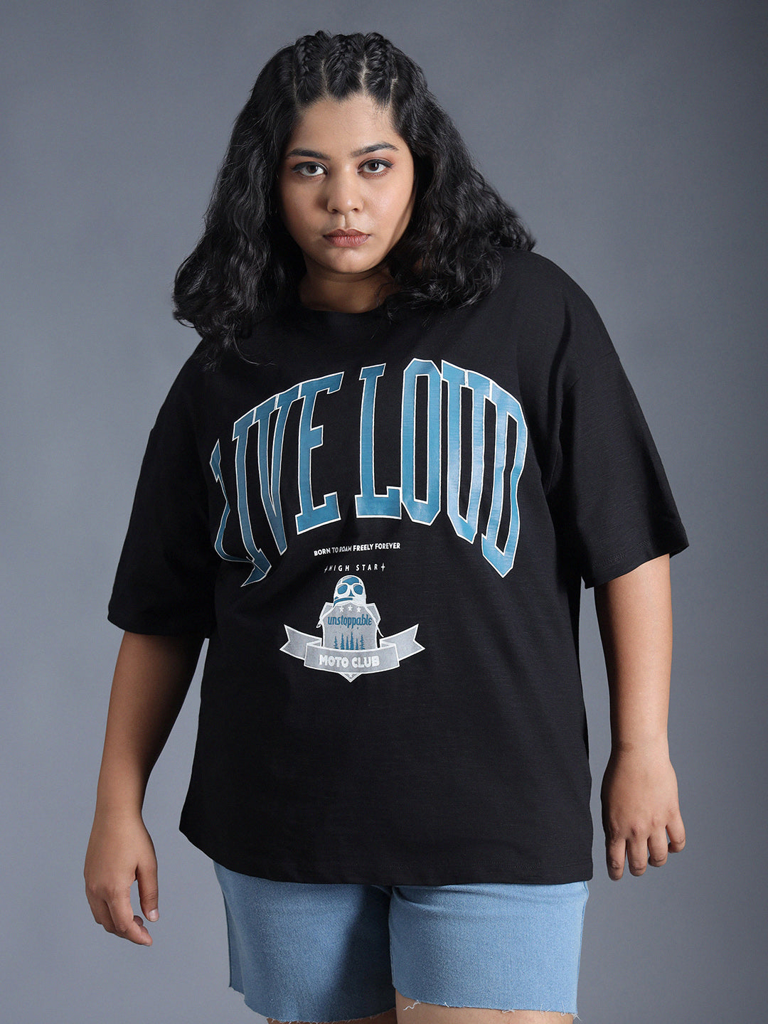 Plus Size Typography Printed Drop-Shoulder Sleeves Oversized T-Shirt