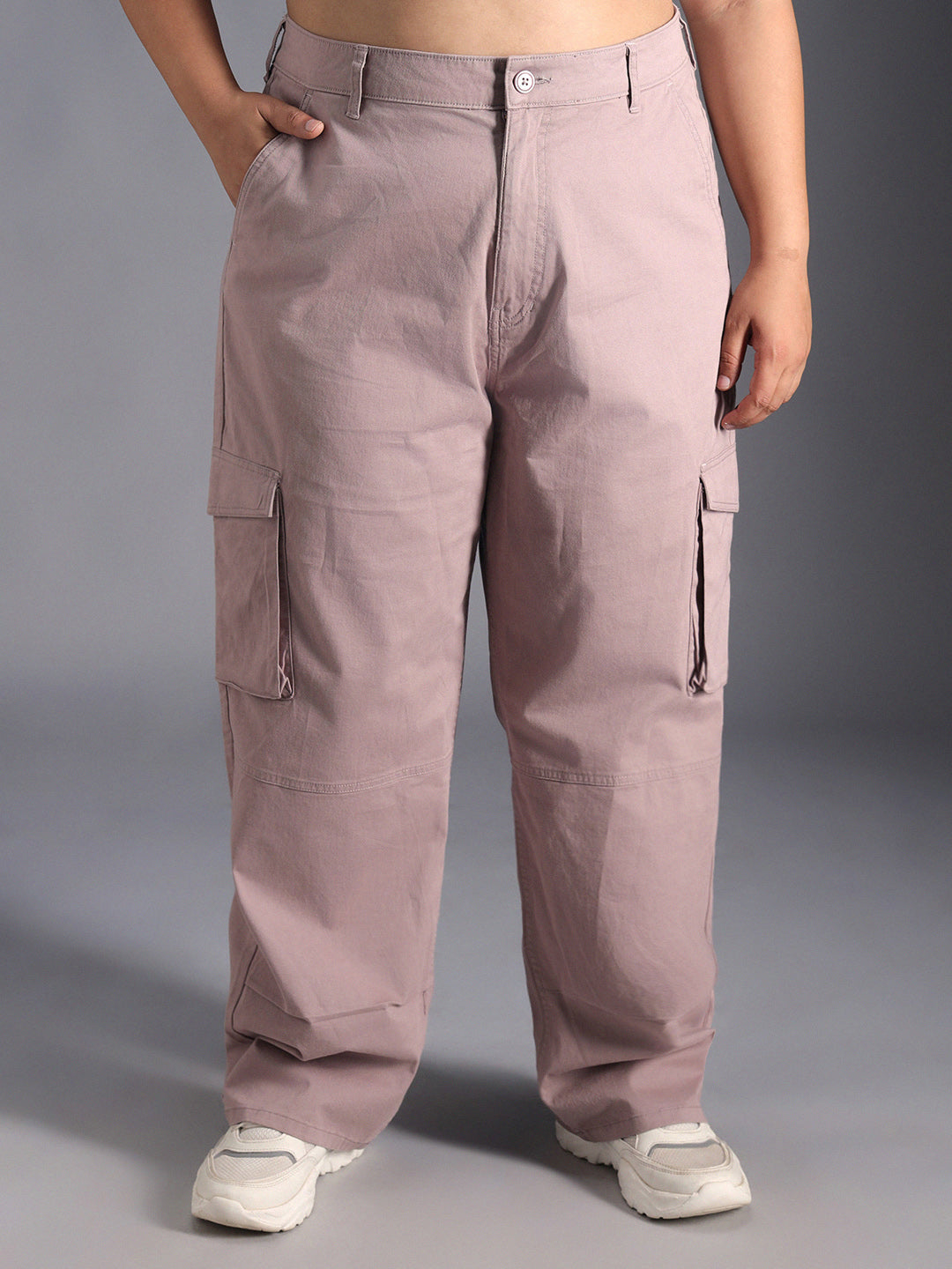 Plus Size Women Relaxed Straight Leg Loose Fit High-Rise Cargos Trousers