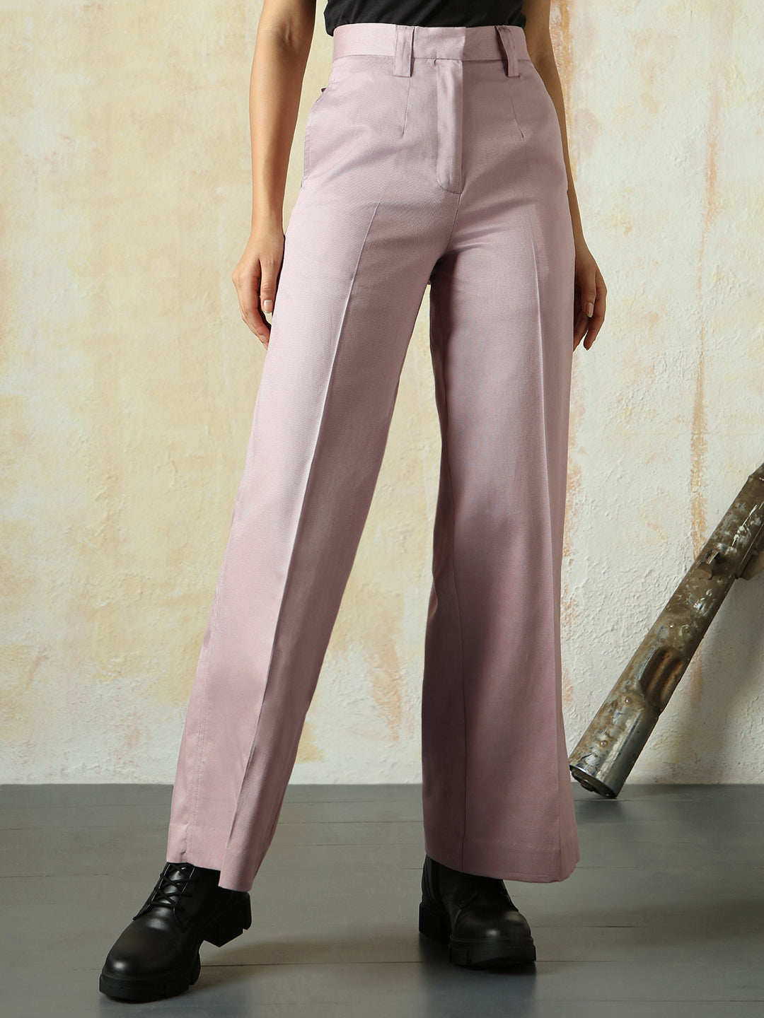 High Star Women Solid Regular length Wide leg    Trousers