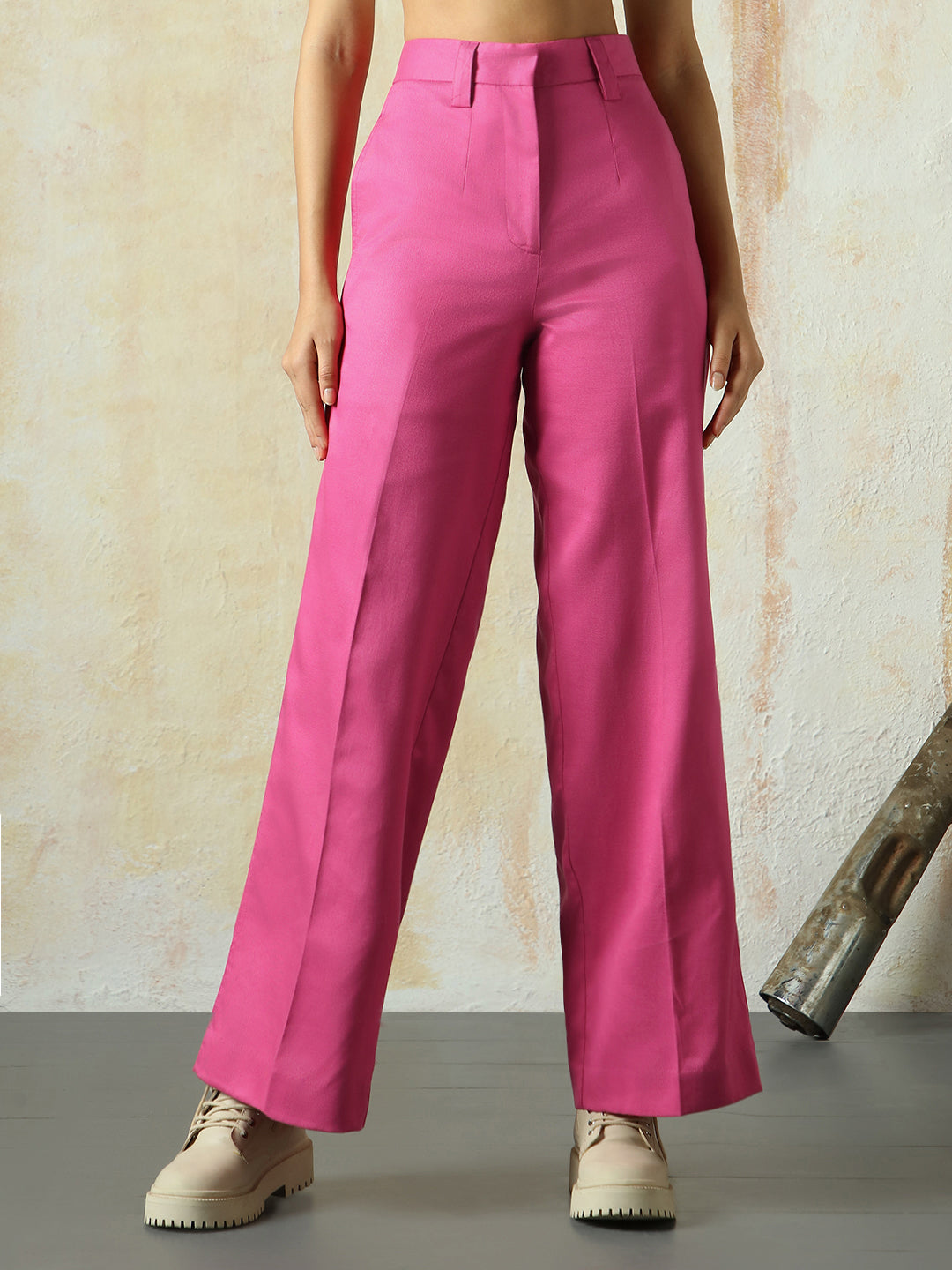 High Star Women Solid Regular length Wide leg    Trousers