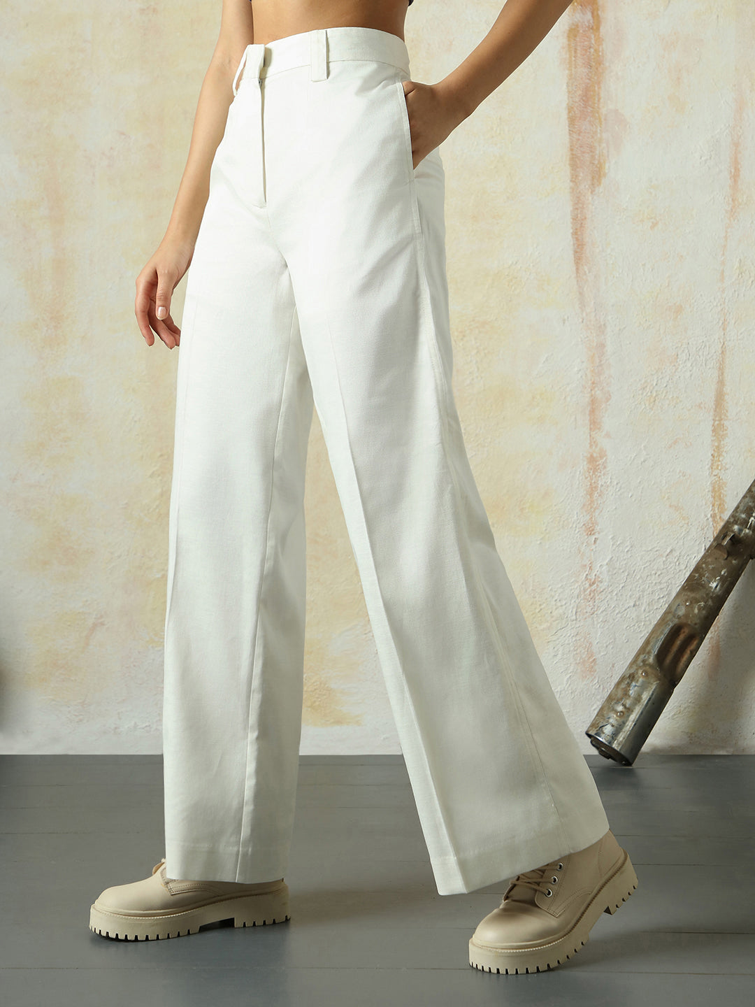 High Star Women Solid Regular length Wide leg    Trousers