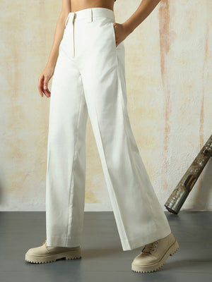 High Star Women Solid Regular length Wide leg    Trousers