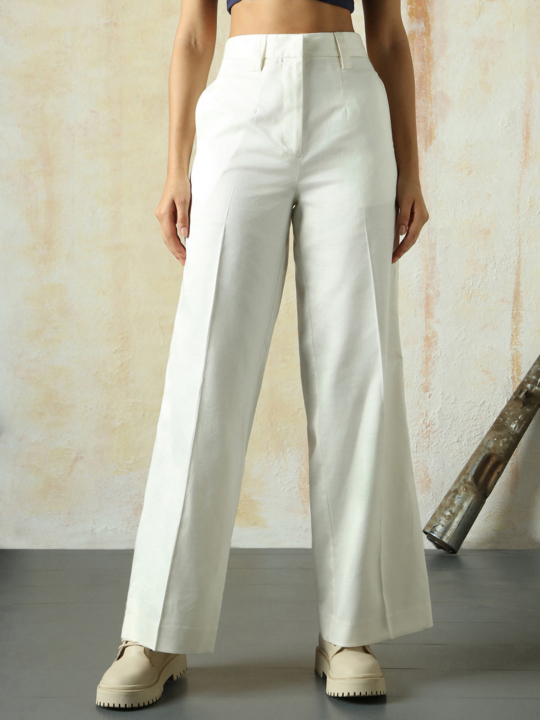 High Star Women Solid Regular length Wide leg    Trousers