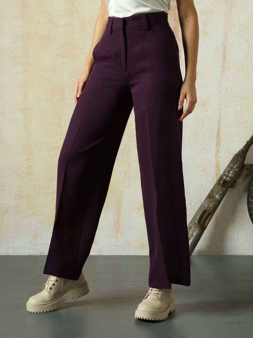 High Star Women Solid Regular length Wide leg    Trousers