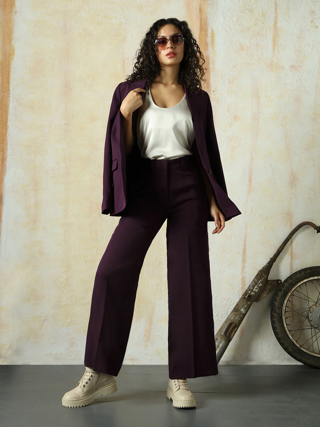 High Star Women Solid Regular length Wide leg    Trousers