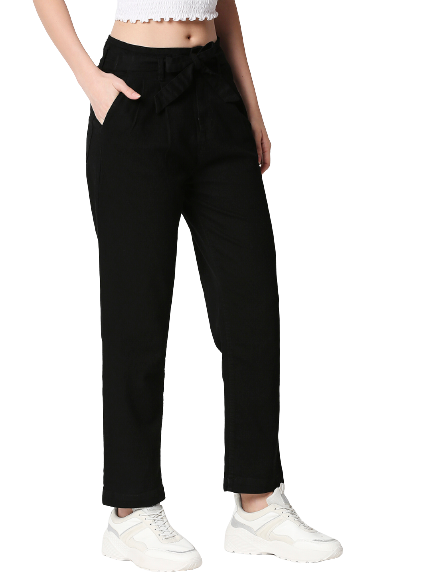 Women Black Straight Fit Stretchable High-Rise Jeans