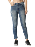 Women Blue Slim Fit High-Rise Low Distress Heavy Fade Acid Wash Stretchable Jeans