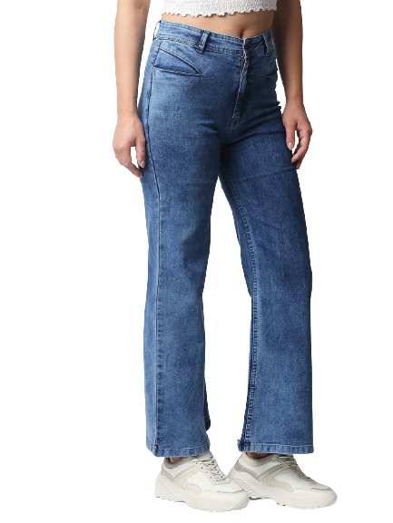 Women Blue Wide Leg High-Rise Light Fade Acid Wash Stretchable Jeans