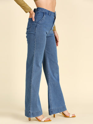 Women Blue Wide Leg High-Rise Stretchable Jeans