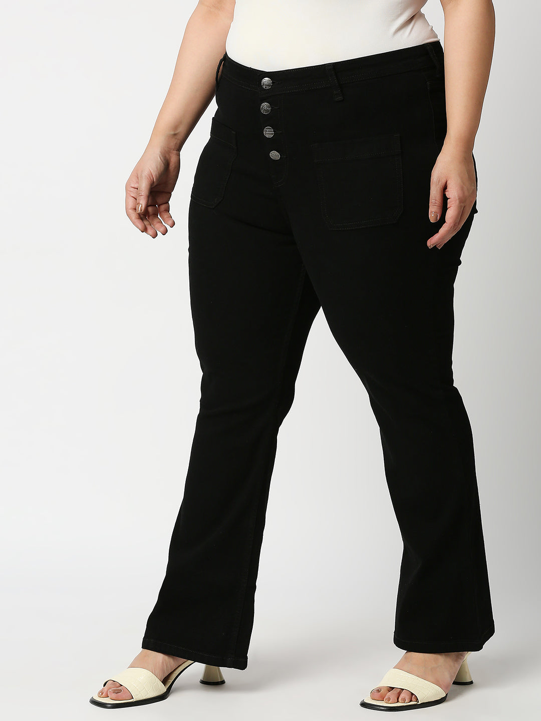 Women Plus Size Black Bootcut High-Rise Stretchable Jeans