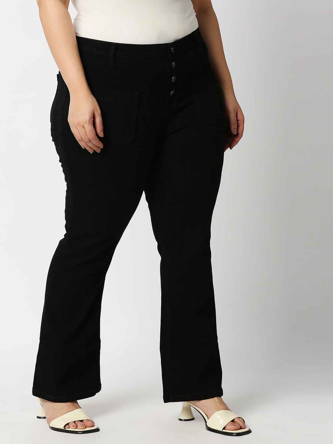 Women Plus Size Black Bootcut High-Rise Stretchable Jeans