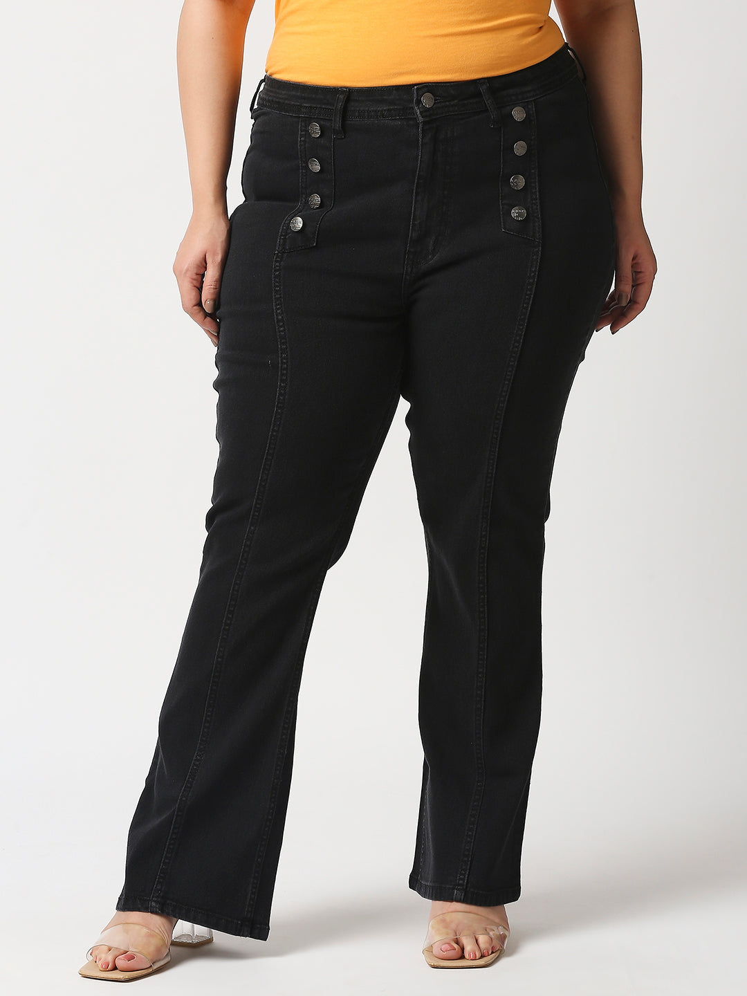 Women Plus Size Black Bootcut High-Rise Stretchable Jeans