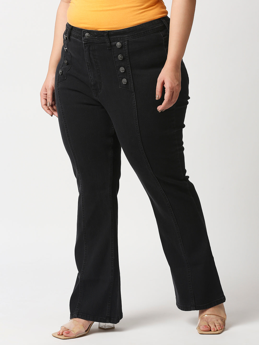 Women Plus Size Black Bootcut High-Rise Stretchable Jeans