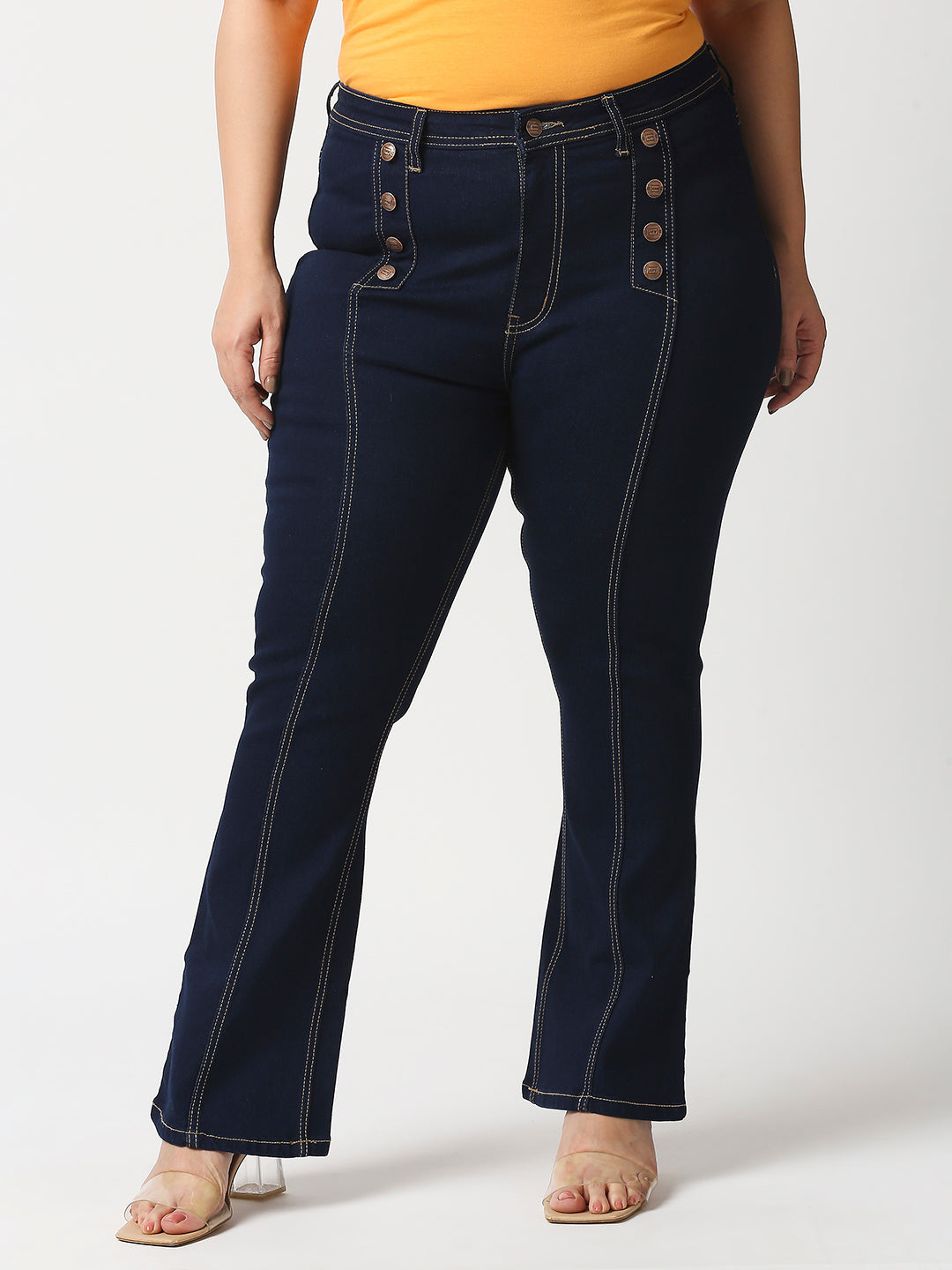 Women Plus Size Blue Bootcut High-Rise Stretchable Jeans