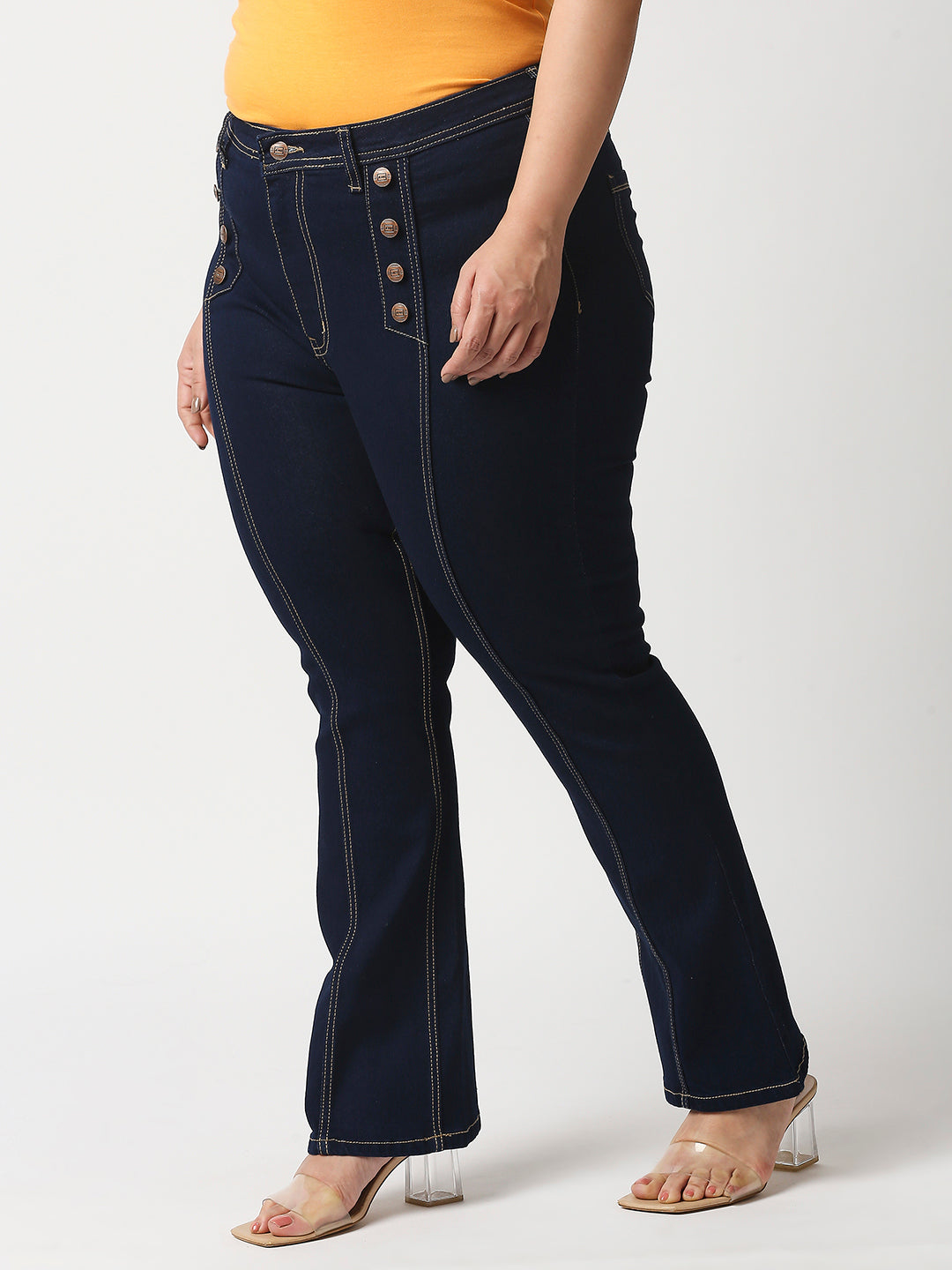 Women Plus Size Blue Bootcut High-Rise Stretchable Jeans