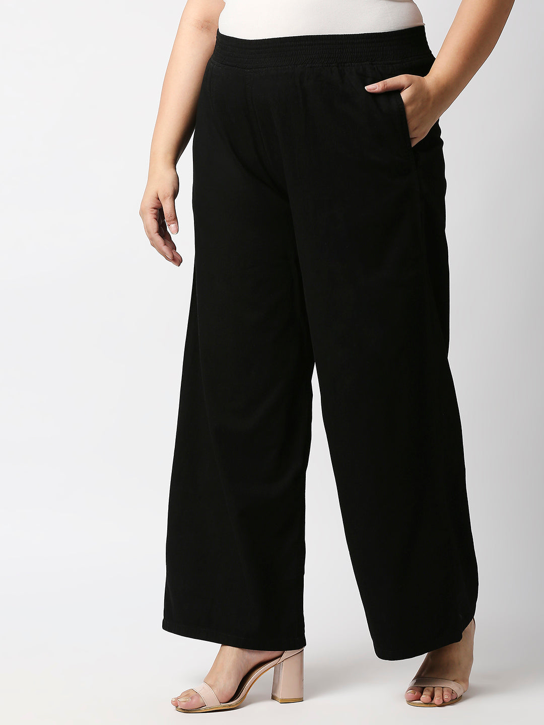 Women Plus Size Black wide leg Palazzos