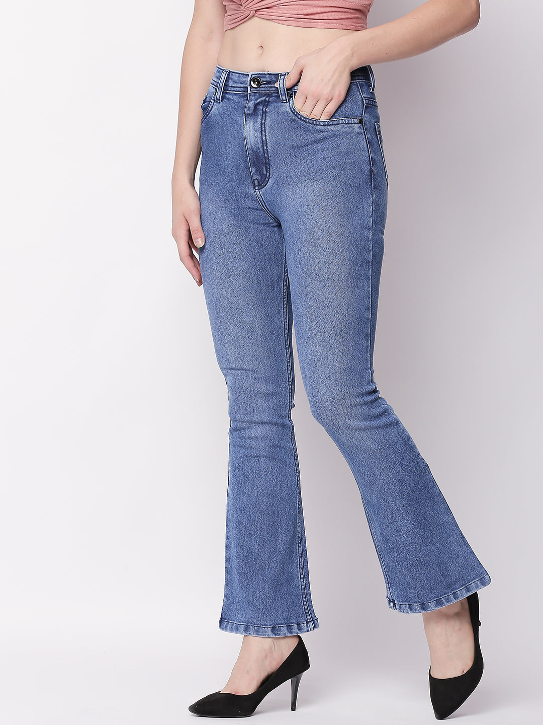 Women Blue Bootcut High-Rise Clean Look Stretchable Jeans