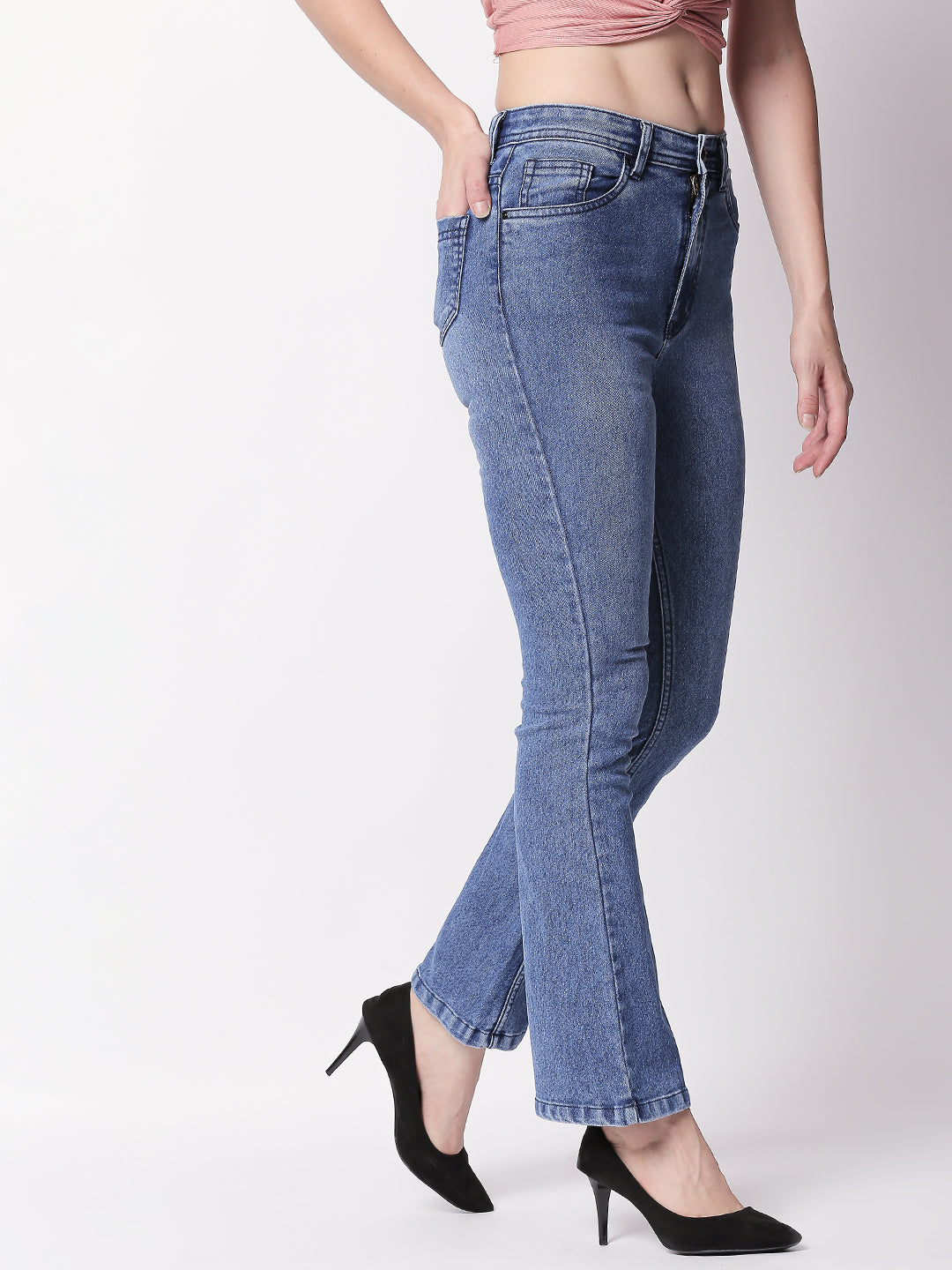 Women Blue Bootcut High-Rise Clean Look Stretchable Jeans