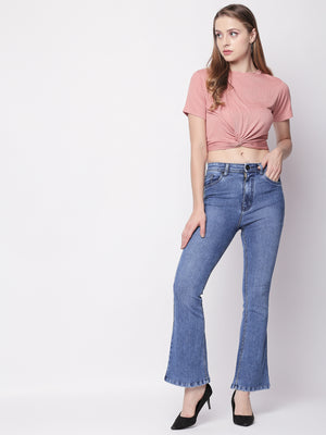 Women Blue Bootcut High-Rise Clean Look Stretchable Jeans